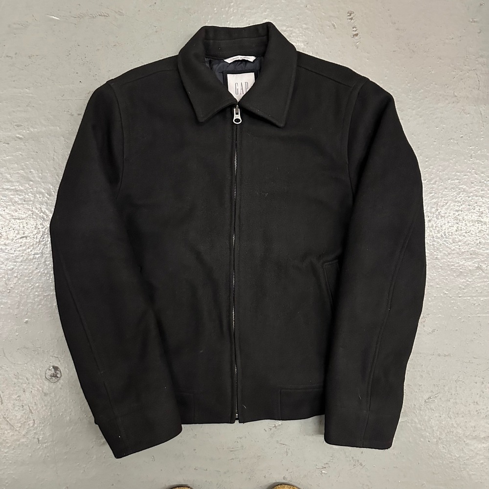 Gap Mens Wool Blend Harrington Jacket Small Black Preowned Quilted Lining